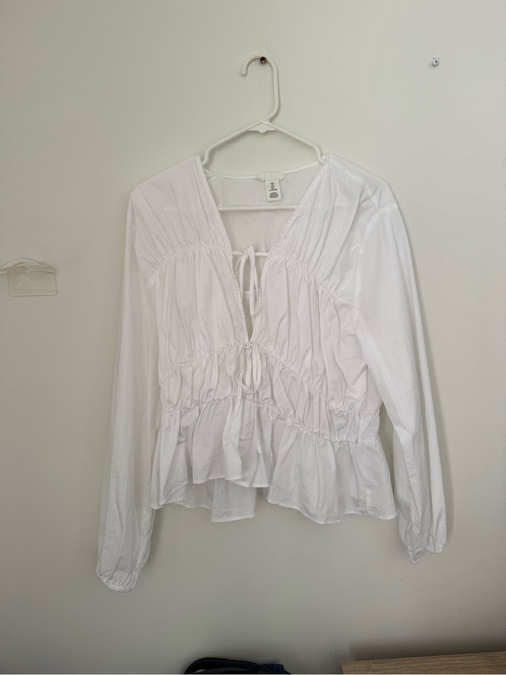 H&M White Drawstring Peplum Long-Sleeve Blouse